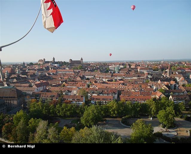 Blick auf Nürnberg aus dem Ballonkorb